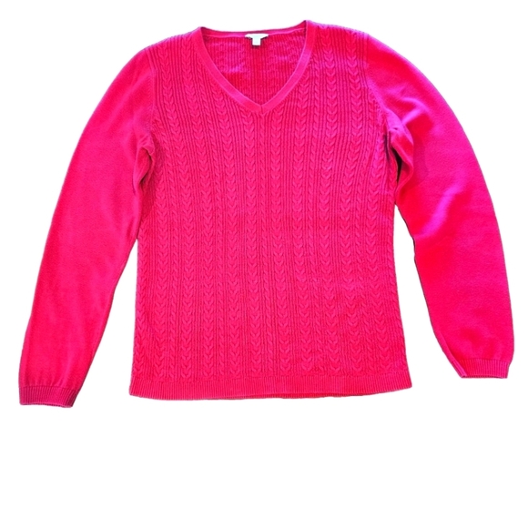 Talbots Sweaters - TALBOTS WOMEN'S BRIGHT BARBIE PINK CABLE KNIT V-NECKLINE PULLOVER SWEATER SIZE M